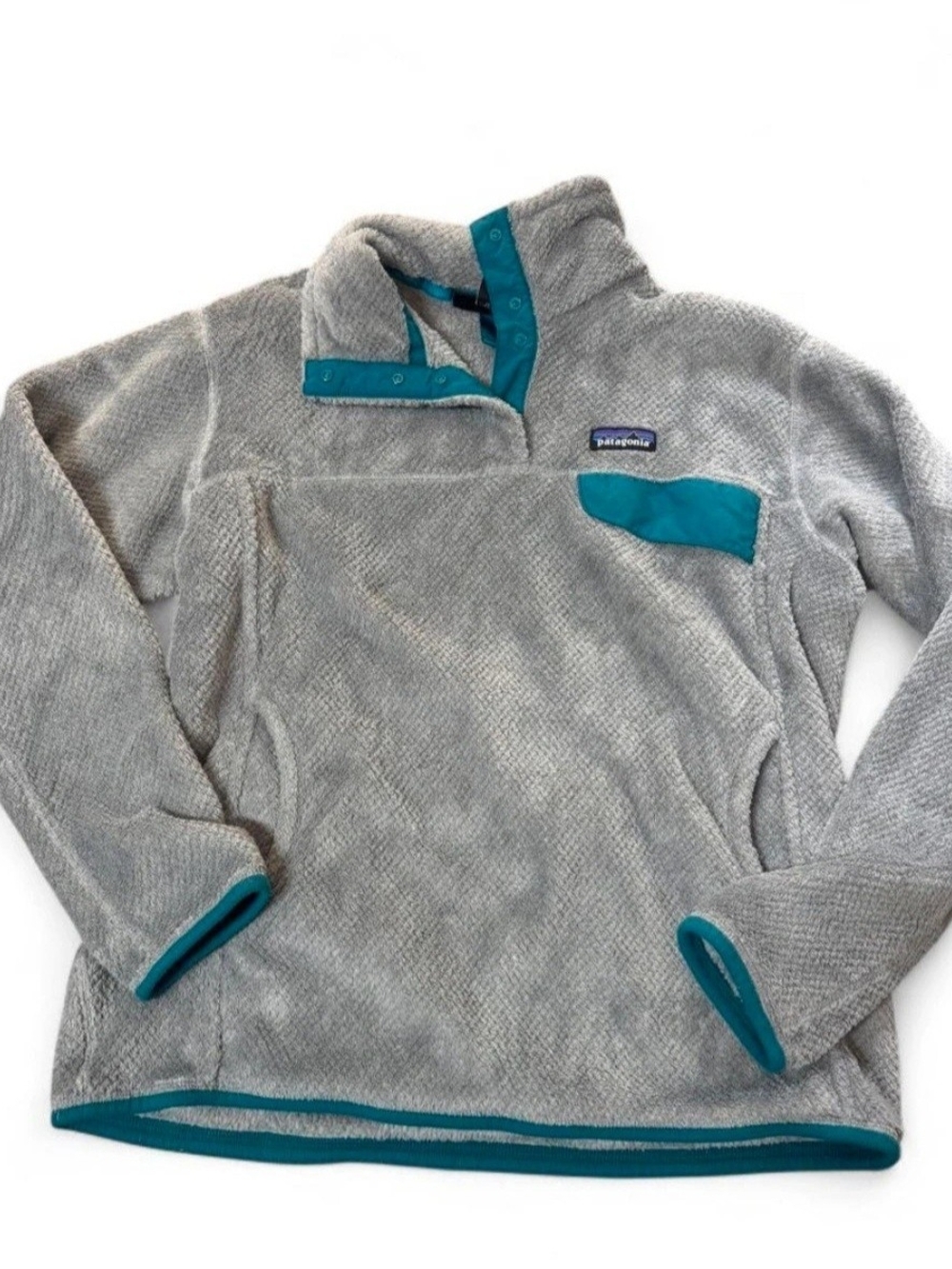 Patagonia Gray Fleece Snap-T Pullover with Teal Trim